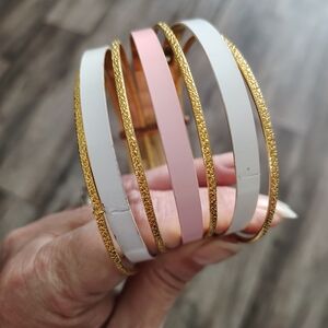Elegant One Piece Gold and Pink Bangle Bracelet